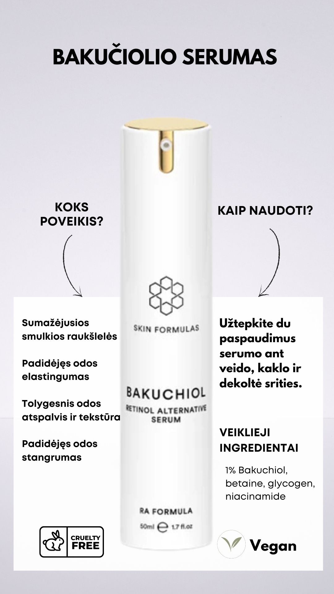 SKINFORMULAS BAKUCHIOL RETINOL ALTERNATIVE SERUM / SERUMAS SU BAKUČIOLIU 50 ML. - SKINBIO.lt